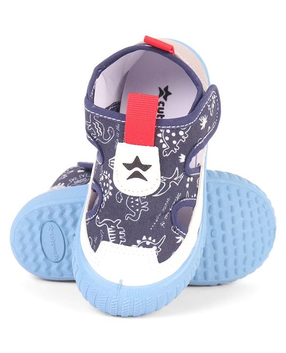 Cute Walk by Babyhug Velcro Closure Sandals With Dino Print - Navy Blue