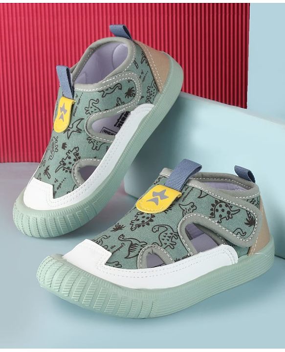 Cute Walk by Babyhug Velcro Closure Sandals With Dino Print - Navy Blue