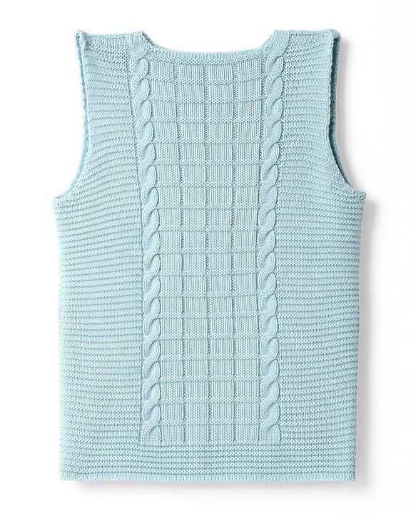 Babyhug Cable Knit Sleeveless Front Open Sweater - Sky blue