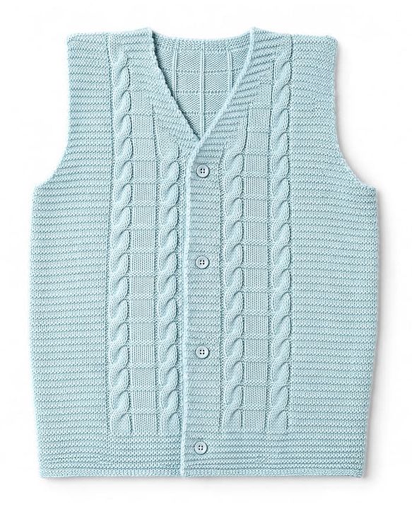 Babyhug Cable Knit Sleeveless Front Open Sweater - Sky blue