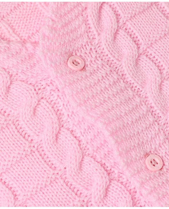 Babyhug Knit Sleeveless Front Open Sweater With Cable Knit Design - Pink