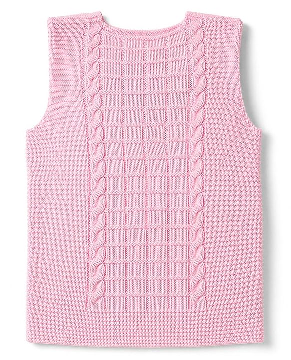 Babyhug Knit Sleeveless Front Open Sweater With Cable Knit Design - Pink