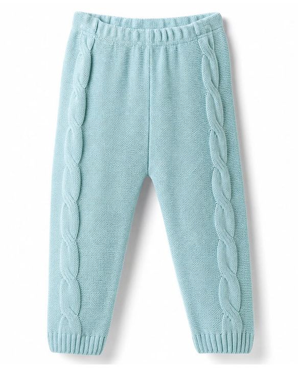 Babyhug Knit Full Sleeves Front Open Sweater Set With Cable Knit Design - Light Blue
