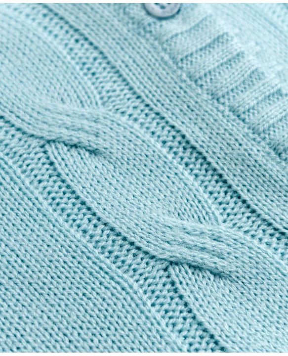 Babyhug Knit Full Sleeves Front Open Sweater Set With Cable Knit Design - Light Blue
