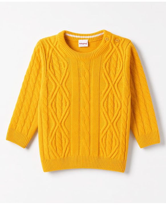 Babyhug Knit Full Sleeves Solid Sweater Set - Yellow