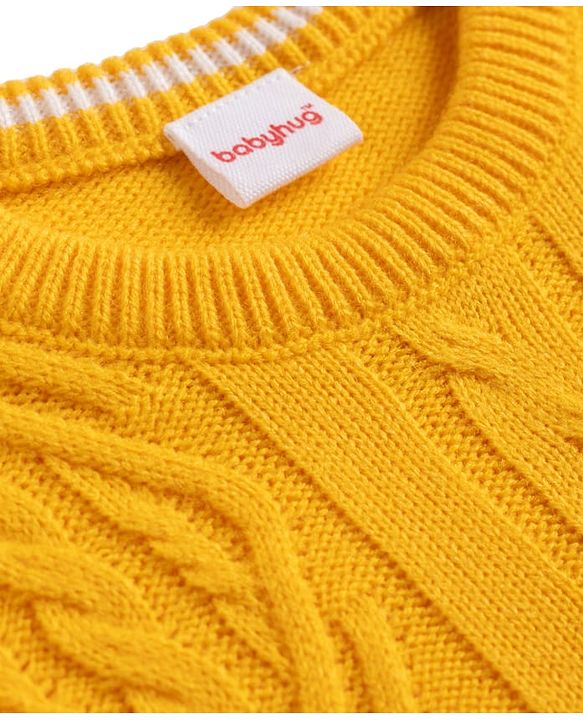 Babyhug Knit Full Sleeves Solid Sweater Set - Yellow