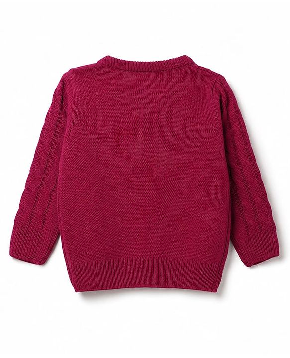 Babyhug Knit Full Sleeves Sweater Set With Cable Knit Design - Dark Pink