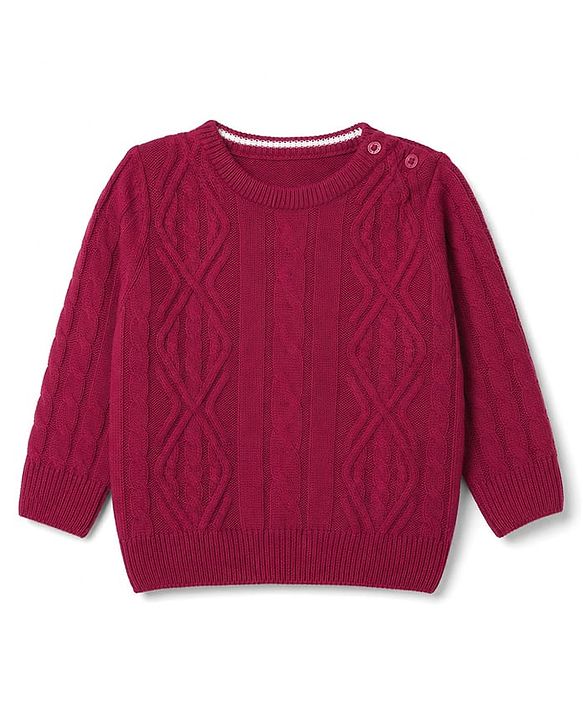 Babyhug Knit Full Sleeves Sweater Set With Cable Knit Design - Dark Pink