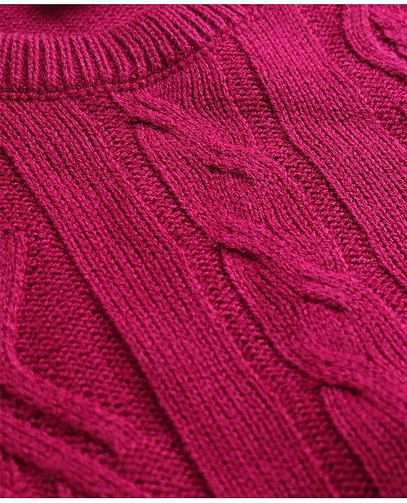 Babyhug Knit Full Sleeves Sweater Set With Cable Knit Design - Dark Pink