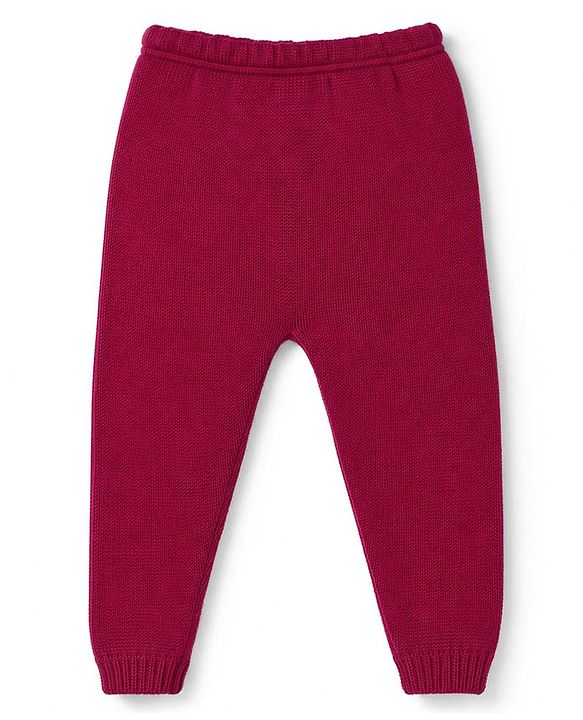 Babyhug Knit Full Sleeves Sweater Set With Cable Knit Design - Dark Pink