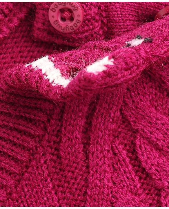 Babyhug Knit Full Sleeves Sweater Set With Cable Knit Design - Dark Pink