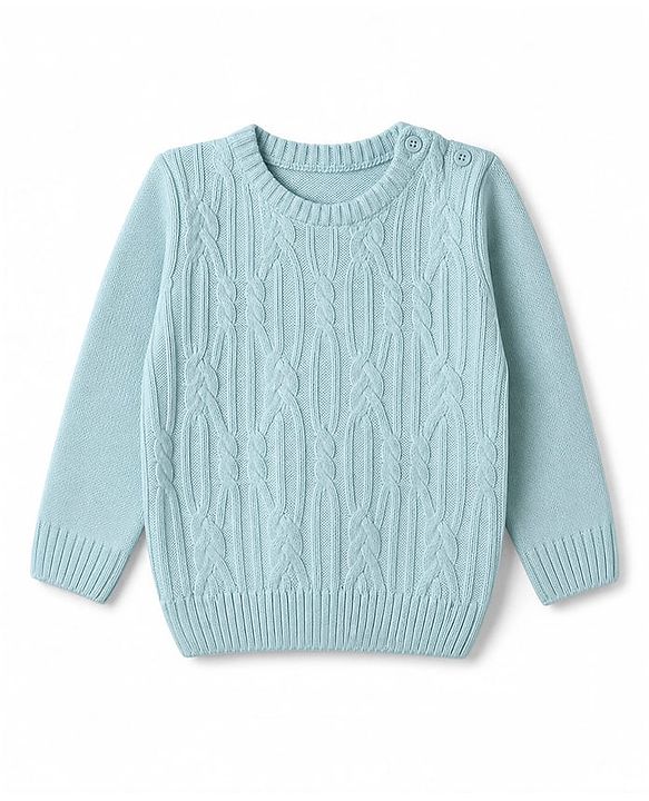 Babyhug Knit Full Sleeves Sweater Set with Cable Knit Design - Light Blue
