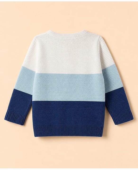 Babyhug Knit Full Sleeves Striped Sweater Set - Blue & White