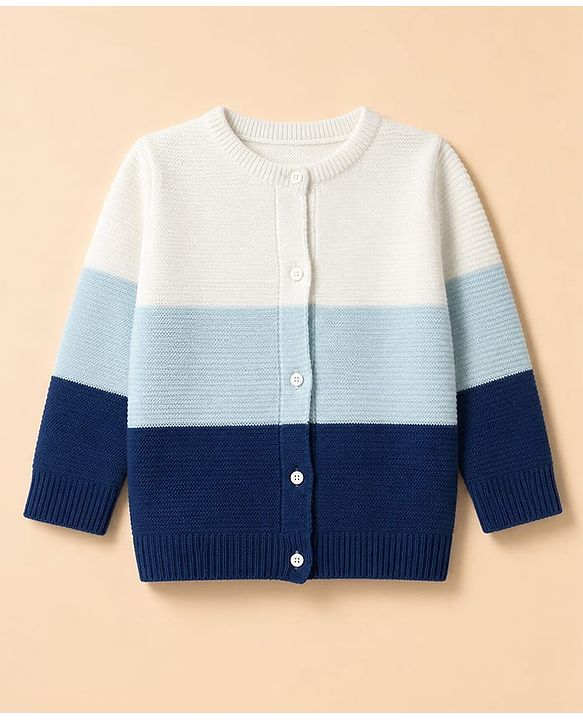 Babyhug Knit Full Sleeves Striped Sweater Set - Blue & White
