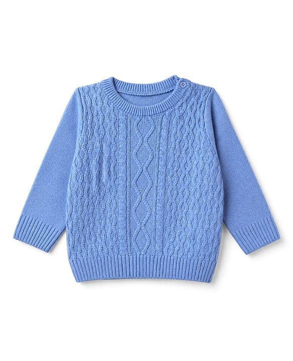 Babyhug Knit Sweater Sets with Full Sleeves and Cable Knit Design - Light Blue