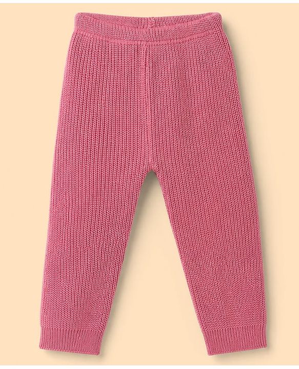Babyhug Knit Full Sleeves Sweater Set With Hearts Design - Pink & White