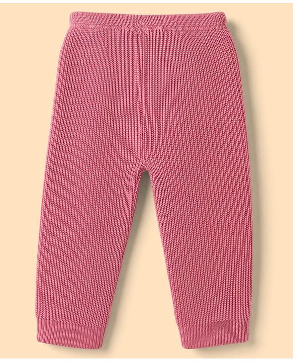 Babyhug Knit Full Sleeves Sweater Set With Hearts Design - Pink & White