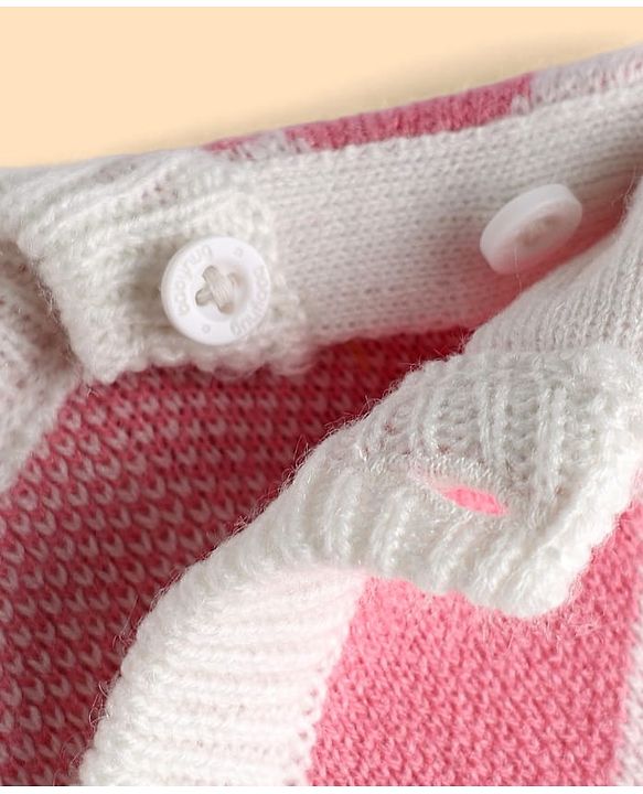 Babyhug Knit Full Sleeves Sweater Set With Hearts Design - Pink & White