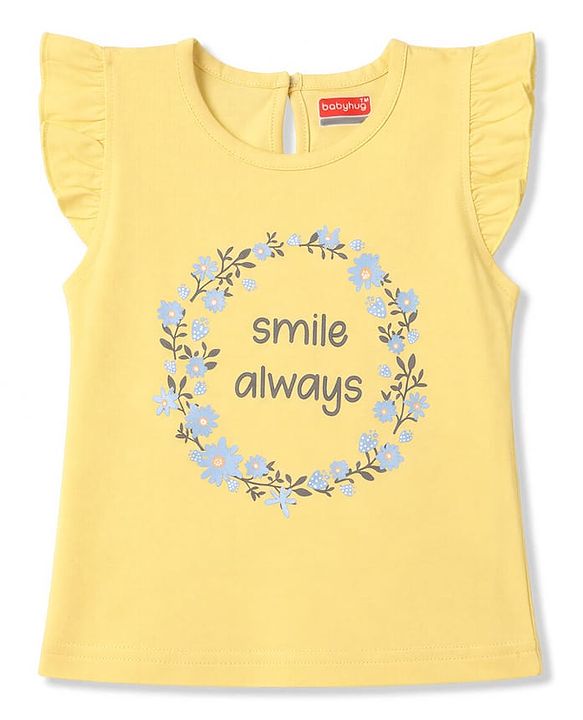 Babyhug 100% Cotton Knit Half Sleeves T-Shirt & Capri Night Suit Floral Print - Yellow
