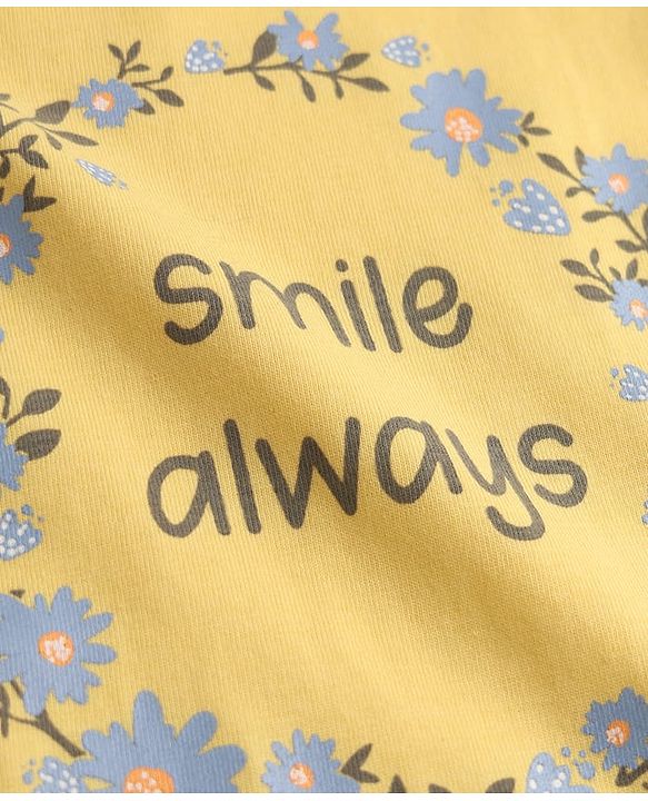 Babyhug 100% Cotton Knit Half Sleeves T-Shirt & Capri Night Suit Floral Print - Yellow