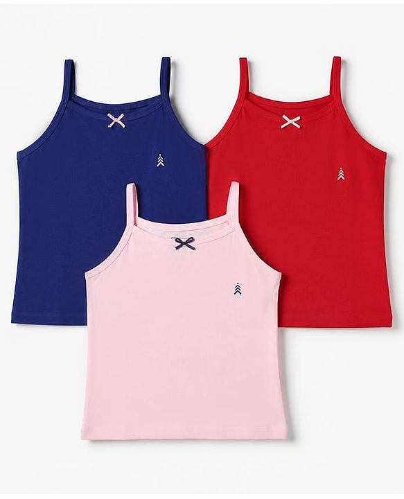 Pine Kids Cotton Mix Knit Slips with Bow Applique in Pink,Red & Navy Pack of 3