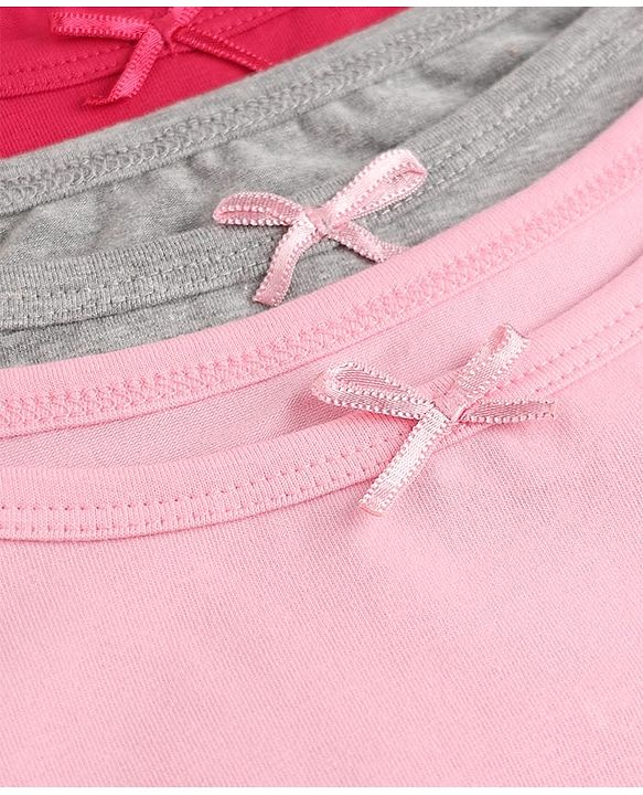 Pine Kids Cotton Lycra Knit Sleeveless Solid Slips Pack of 3 - Pink Red Grey