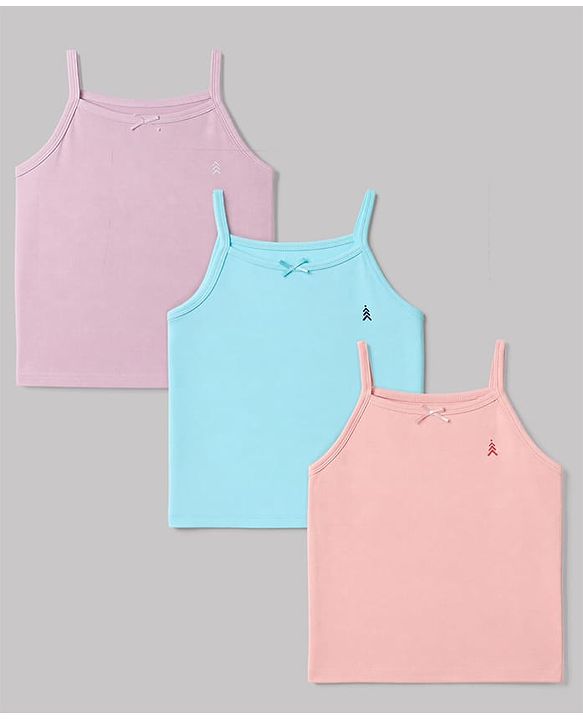 Pine Kids Cotton Lycra Knit Sleeveless Solid Colour Slips Pack of 3 - Pink Aqua & Lavender