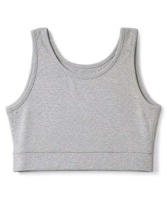 Pine Kids Cotton Lycra Knit Sleeveless Sports Bra with Brand Logo Print Assorted Pack of 3 - Yellow Grey & Blue