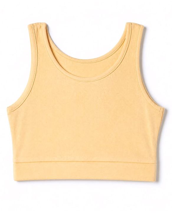 Pine Kids Cotton Lycra Knit Sleeveless Sports Bra with Brand Logo Print Assorted Pack of 3 - Yellow Grey & Blue