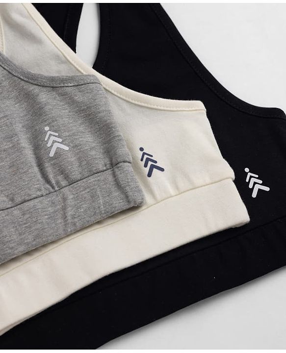 Pine Kids Cotton Lycra Knit Solid Sleeveless Bralettes - White Grey & Black
