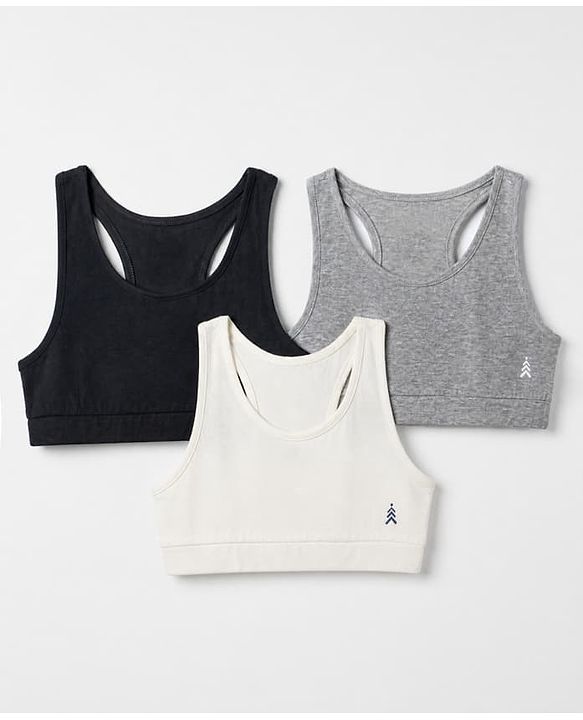 Pine Kids Cotton Lycra Knit Solid Sleeveless Bralettes - White Grey & Black