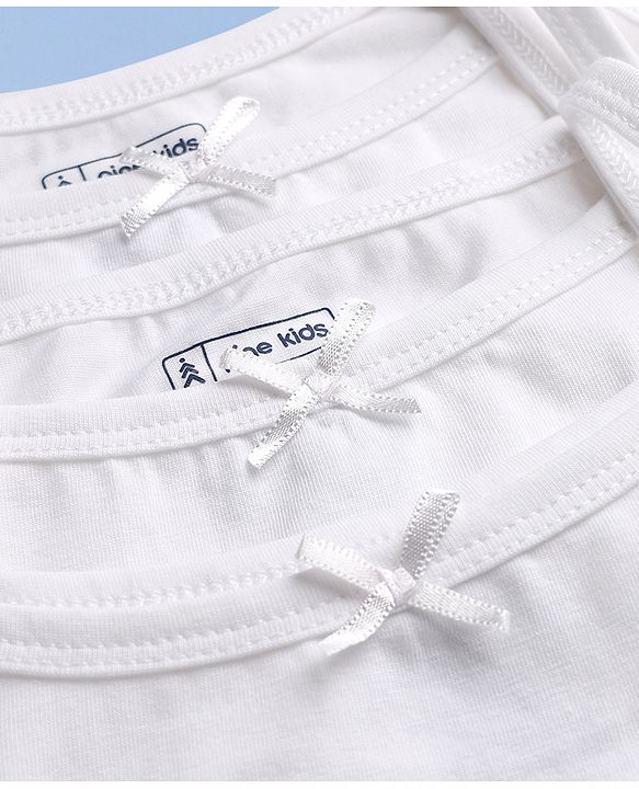 Pine Kids Cotton Lycra Knit Sleeveless Solid Slips Pack Of 3 - White