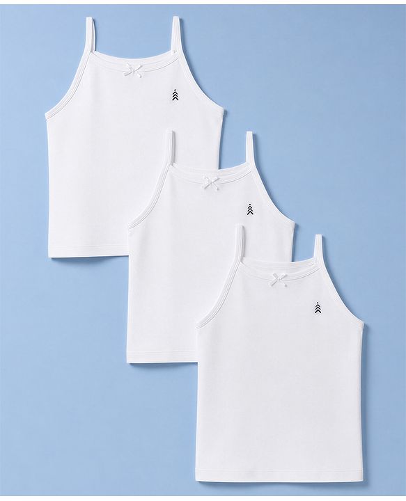 Pine Kids Cotton Lycra Knit Sleeveless Solid Slips Pack Of 3 - White