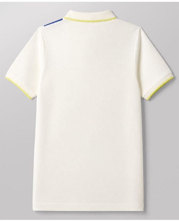 Pine Kids Cotton Knit Polo T-Shirt with Half Sleeves and Color Block Pattern in Off White