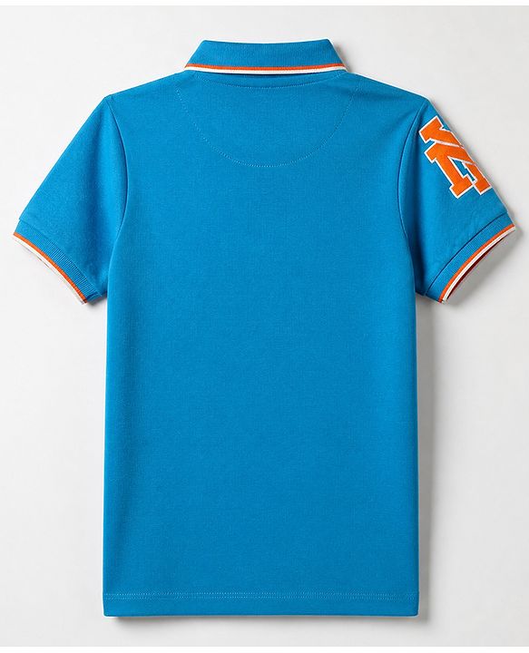 Pine Kids Cotton Knit Polo T-Shirt with Half Sleeves and Awesome Text Print - Blue