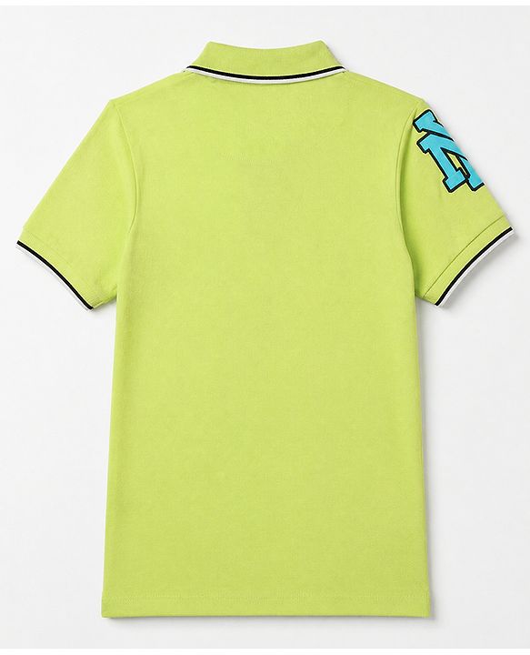 Pine Kids Cotton Knit Polo T-Shirt with Half Sleeves and Best Future Text Print in Green