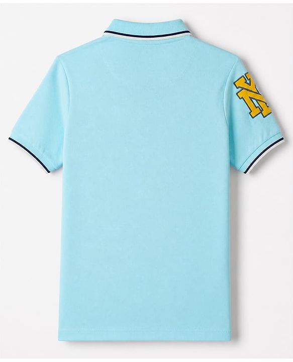 Pine Kids Cotton Knit Polo T-Shirt with Half Sleeves and Player 2.0 Text Print - Blue