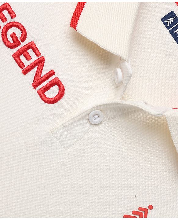 Pine Kids Cotton Knit Polo T-Shirt with Half Sleeves and Legend Text Print - White