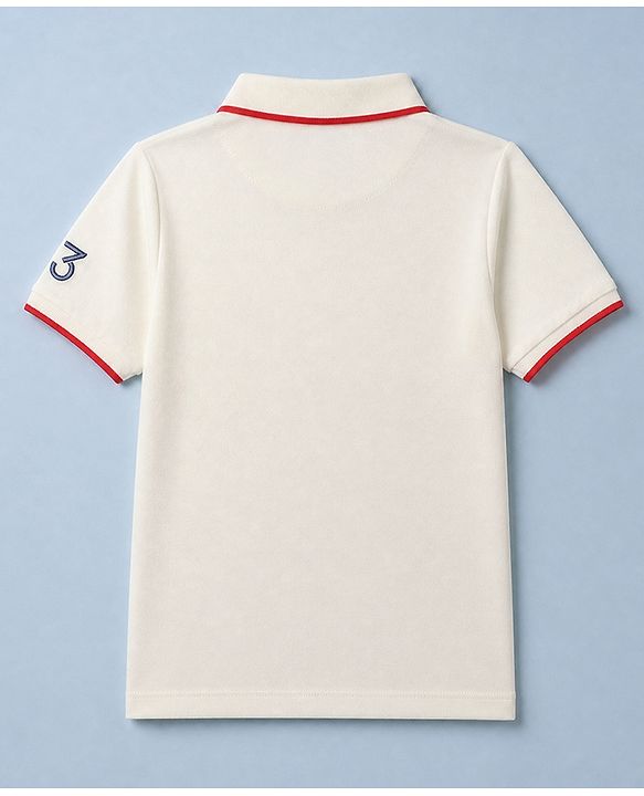 Pine Kids Cotton Knit Polo T-Shirt with Half Sleeves and Legend Text Print - White