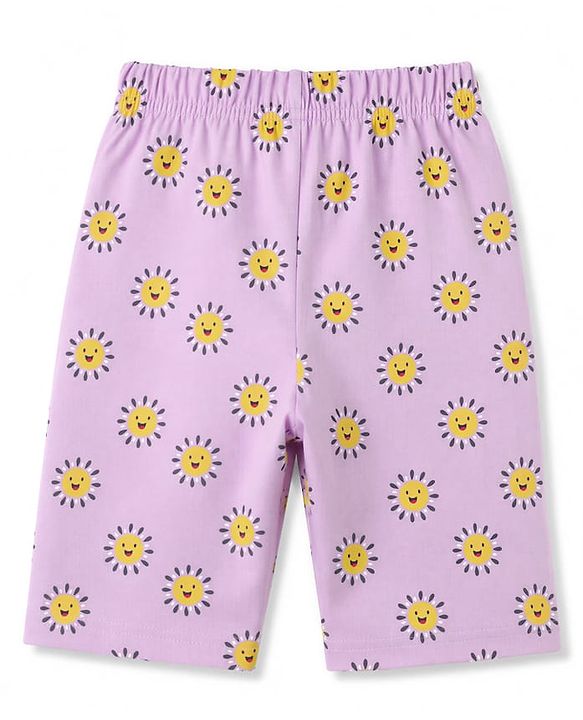 Babyhug 100% Cotton Knit Half Sleeves T-Shirt & Capri Night Suit Rainbow Print - Lavender