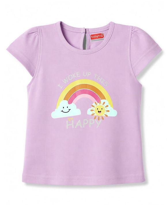 Babyhug 100% Cotton Knit Half Sleeves T-Shirt & Capri Night Suit Rainbow Print - Lavender