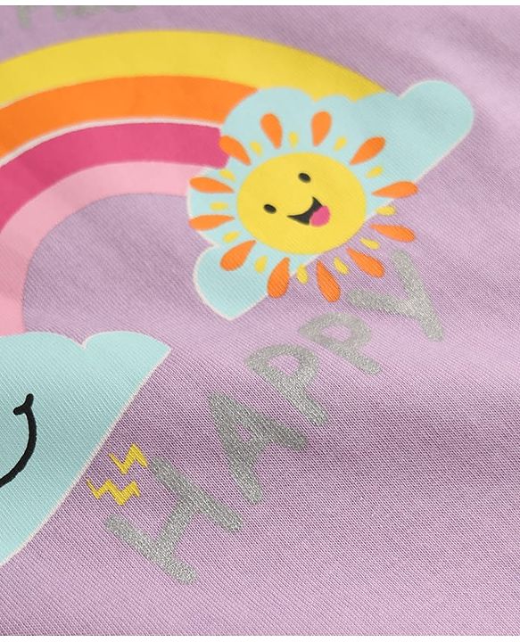 Babyhug 100% Cotton Knit Half Sleeves T-Shirt & Capri Night Suit Rainbow Print - Lavender