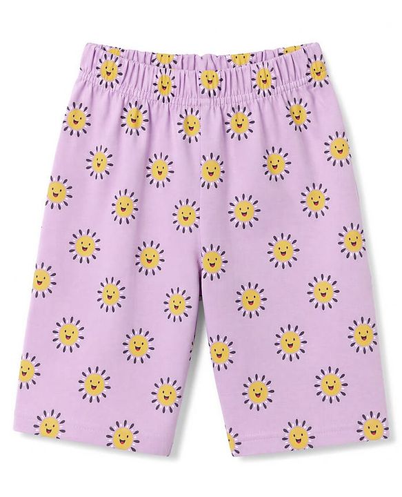 Babyhug 100% Cotton Knit Half Sleeves T-Shirt & Capri Night Suit Rainbow Print - Lavender