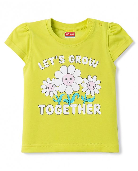 Babyhug 100% Cotton Knit Half Sleeves T-Shirt & Capri Night Suit Floral Print - Green & Pink