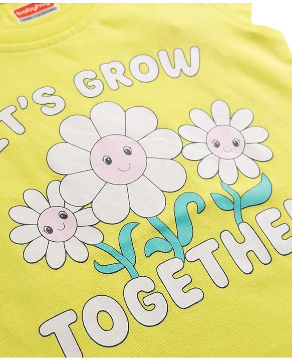 Babyhug 100% Cotton Knit Half Sleeves T-Shirt & Capri Night Suit Floral Print - Green & Pink