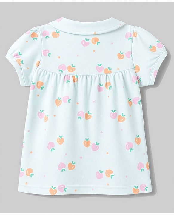 Babyhug 100% Cotton Knit Half Sleeves Top & Shorts Night Suit Co-ords With Heart Print - Light Blue