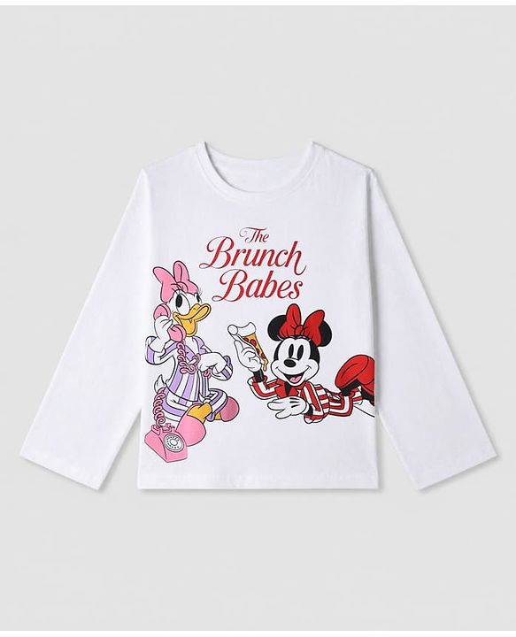Pine Kids Disney 100% Cotton Single Jersey Knit Full Sleeves T- Shirt & Pyjama Night Suit With Minnie & Friends Graphic Print in White