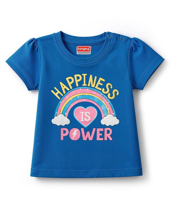 Babyhug 100% Cotton Knit Full Sleeves T-Shirt & Pyjama Night Suit Rainbow Print - Blue