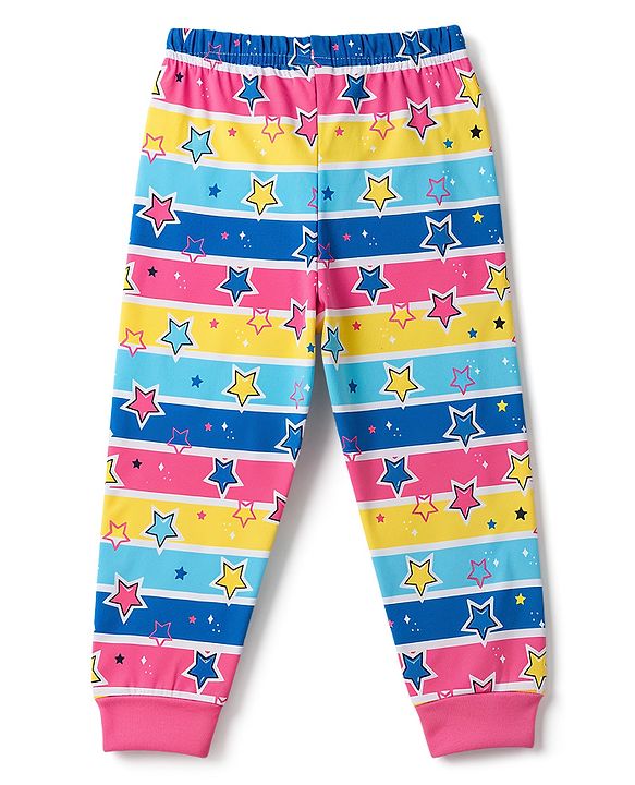 Babyhug 100% Cotton Knit Full Sleeves T-Shirt & Pyjama Night Suit Rainbow Print - Blue