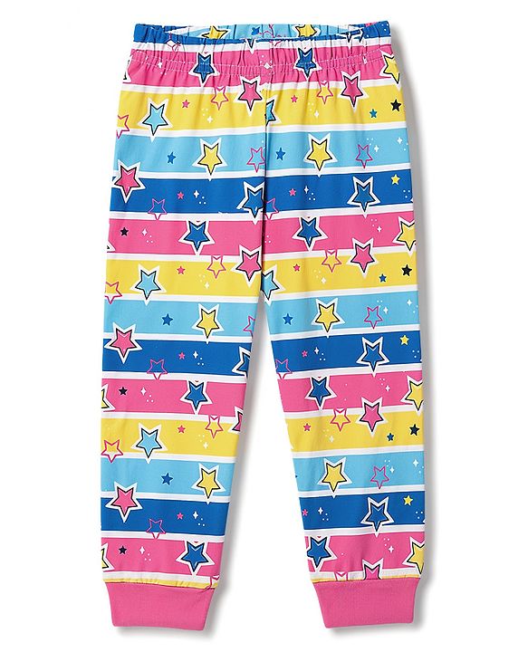 Babyhug 100% Cotton Knit Full Sleeves T-Shirt & Pyjama Night Suit Rainbow Print - Blue